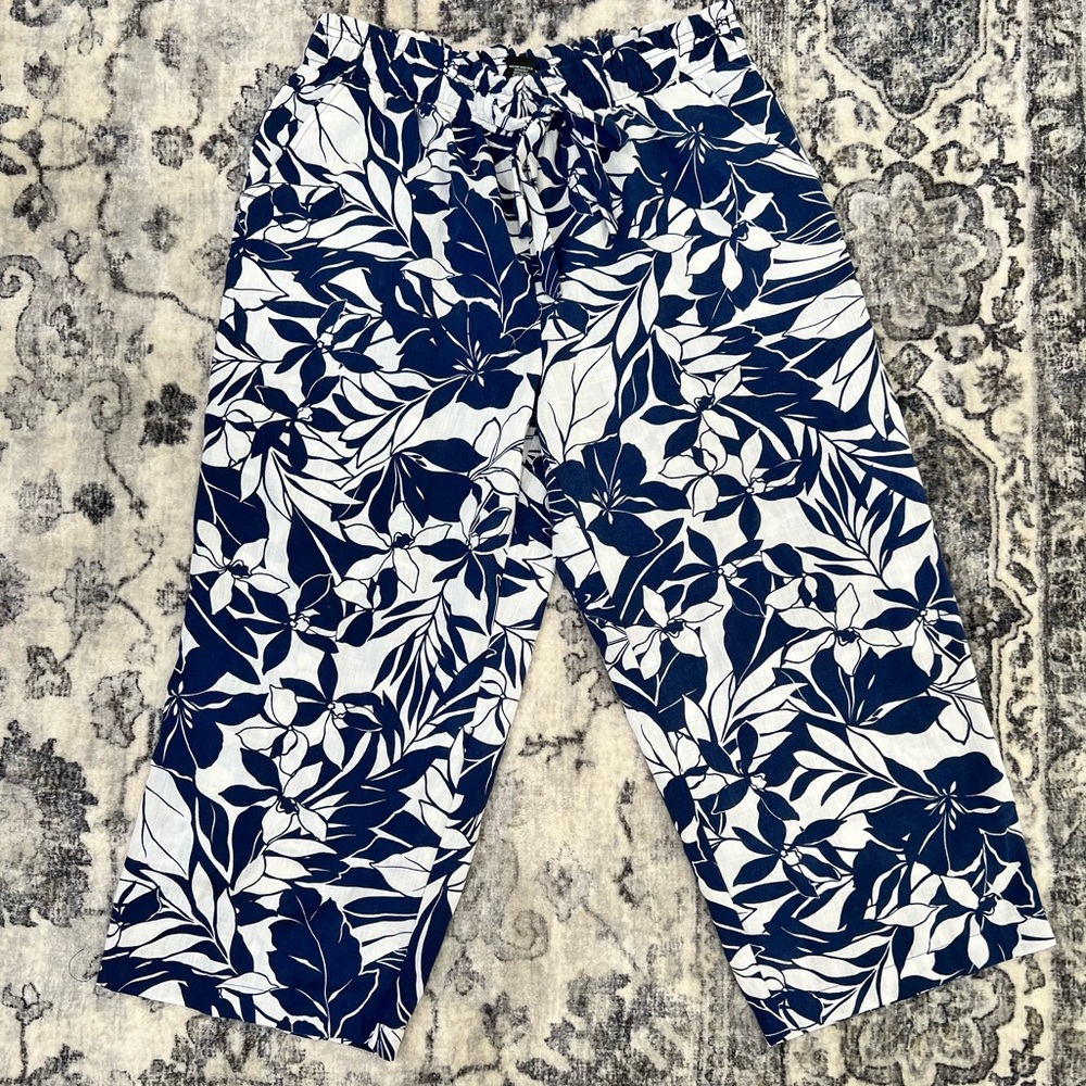 Soho Navy and White Leaf Print Pants